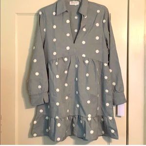 Goodnight Macaroon Polka Dot Long Sleeve V-Neck Collared Dress